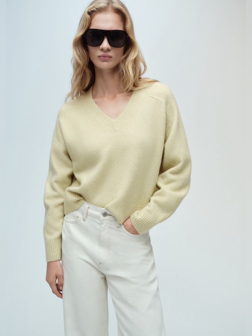Mango Green v-neck knit sweater NWT